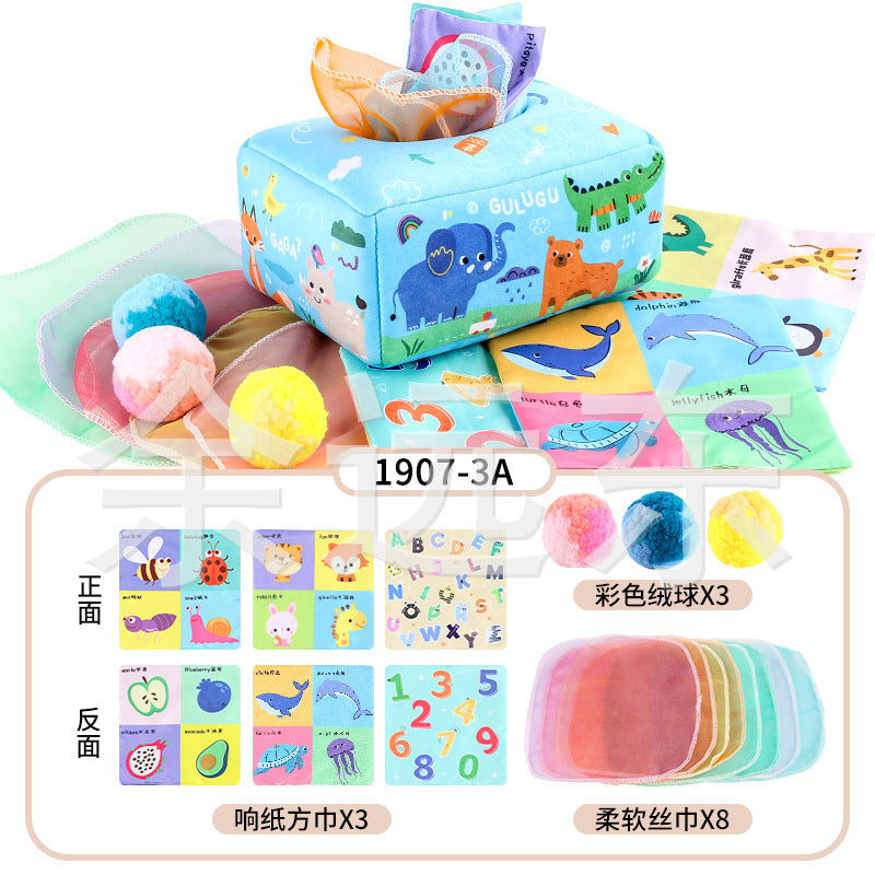 Baby Educational Cloth Book Tissue Box Toy with Animals