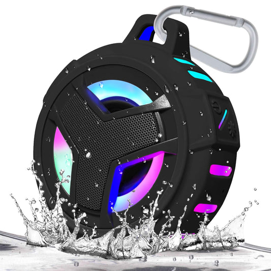 EBODA Bluetooth Shower Speaker Portable Bluetooth Speakers IP67 Waterproof Wireless Speaker with LED Light Floating 2000mAh True Wireless Stereo for Kayak Beach Gifts for unisex -Black