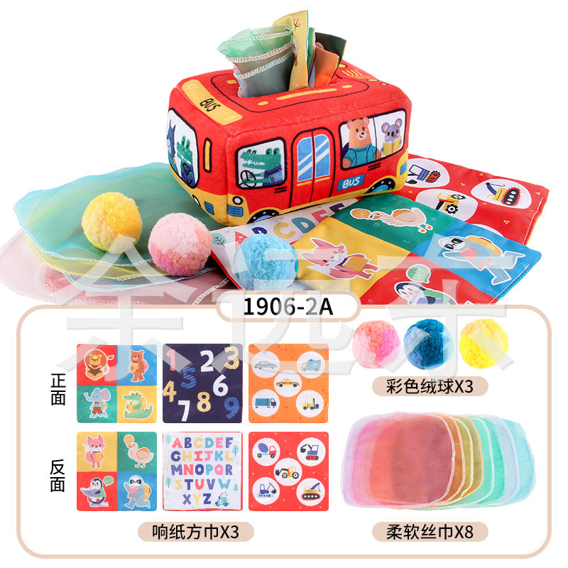 Baby Educational Cloth Book Tissue Box Toy with Animals