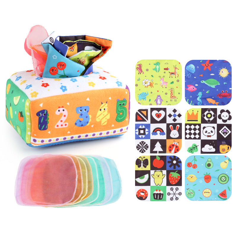 Baby Educational Cloth Book Tissue Box Toy with Animals