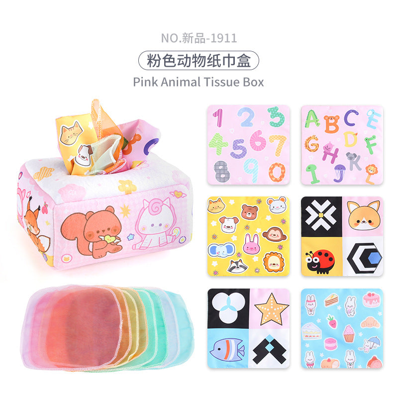 Baby Educational Cloth Book Tissue Box Toy with Animals
