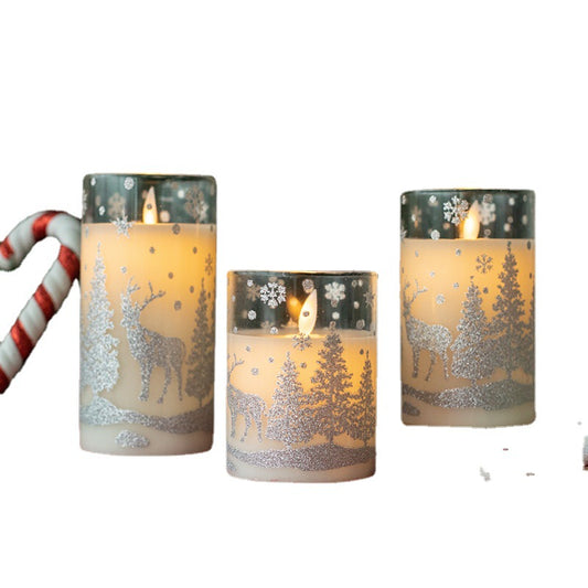 LED Glass Candles with Christmas Design in Glass Cups