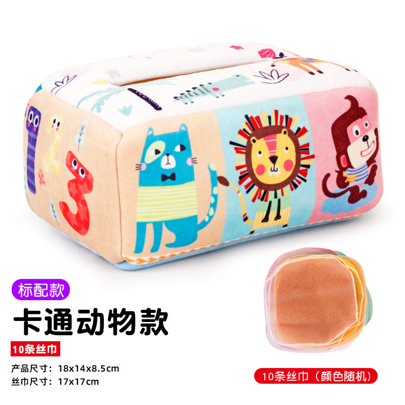 Baby Educational Cloth Book Tissue Box Toy with Animals