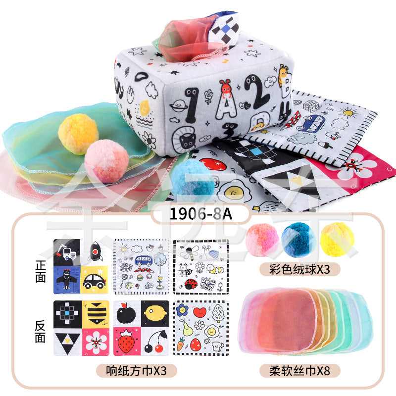 Baby Educational Cloth Book Tissue Box Toy with Animals