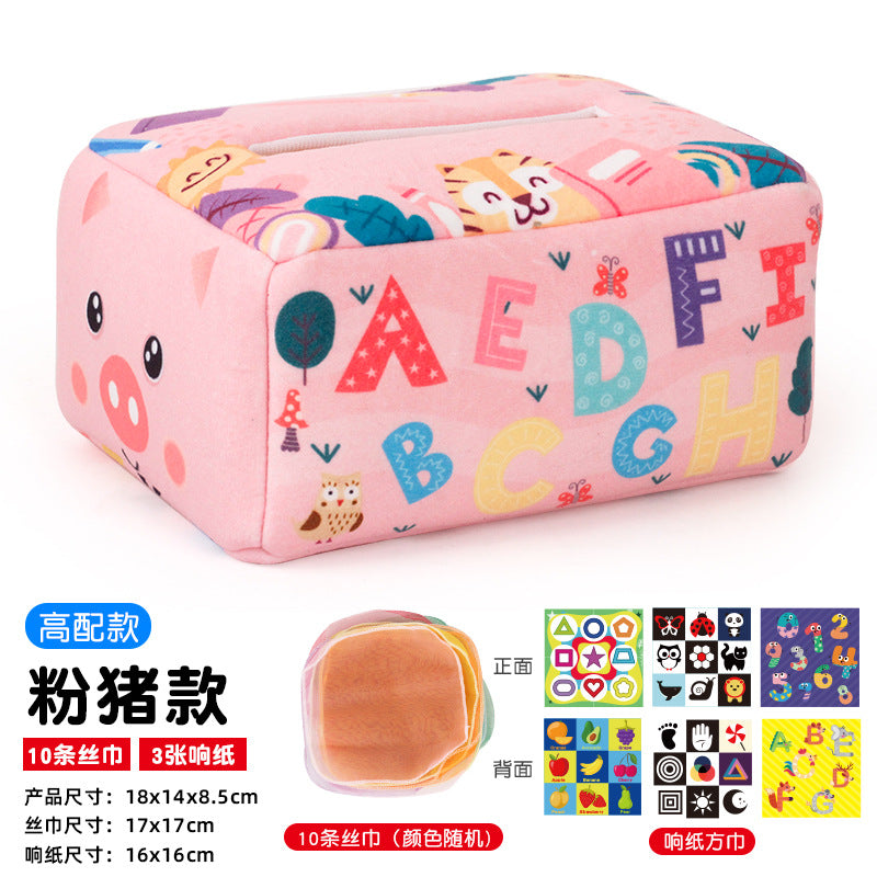 Baby Educational Cloth Book Tissue Box Toy with Animals
