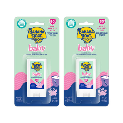 Banana Boat Baby Sunscreen Stick Broad Spectrum SPF 50+ Twin Pack 0.5 Ounce (Pack of 2)