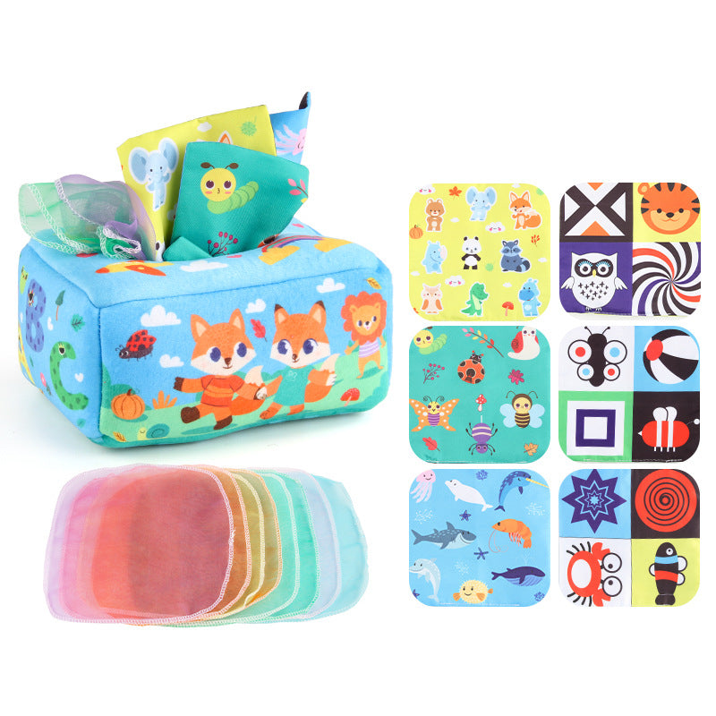 Baby Educational Cloth Book Tissue Box Toy with Animals