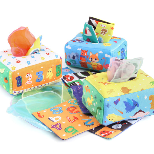 Baby Educational Cloth Book Tissue Box Toy with Animals