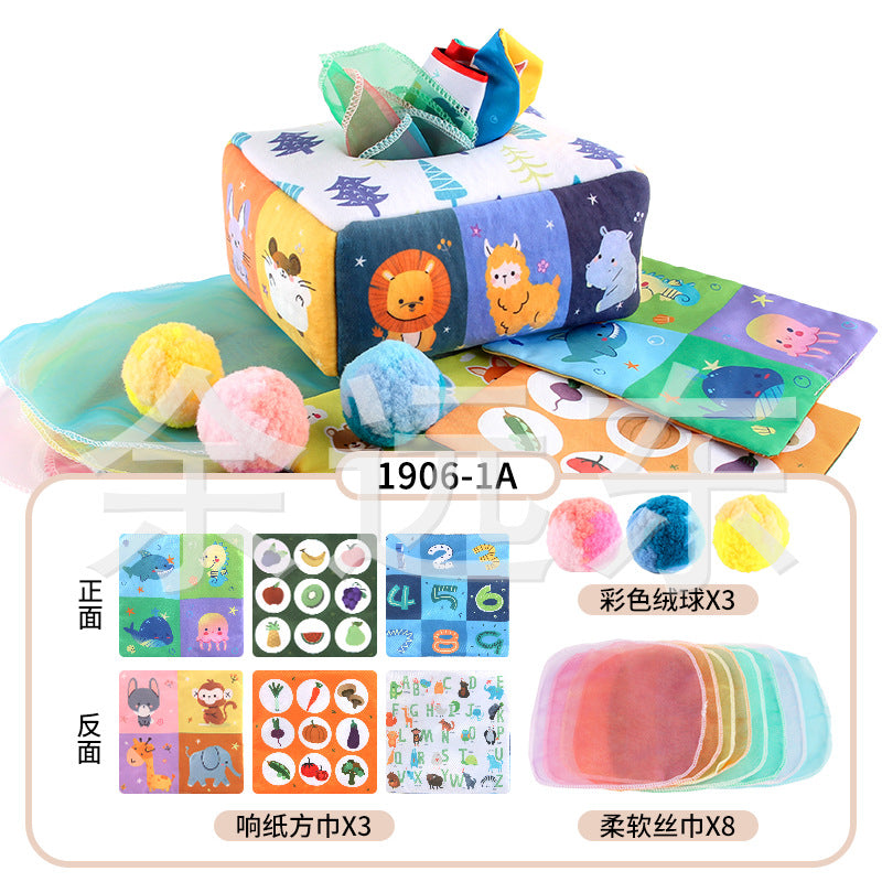 Baby Educational Cloth Book Tissue Box Toy with Animals