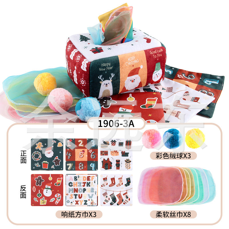 Baby Educational Cloth Book Tissue Box Toy with Animals