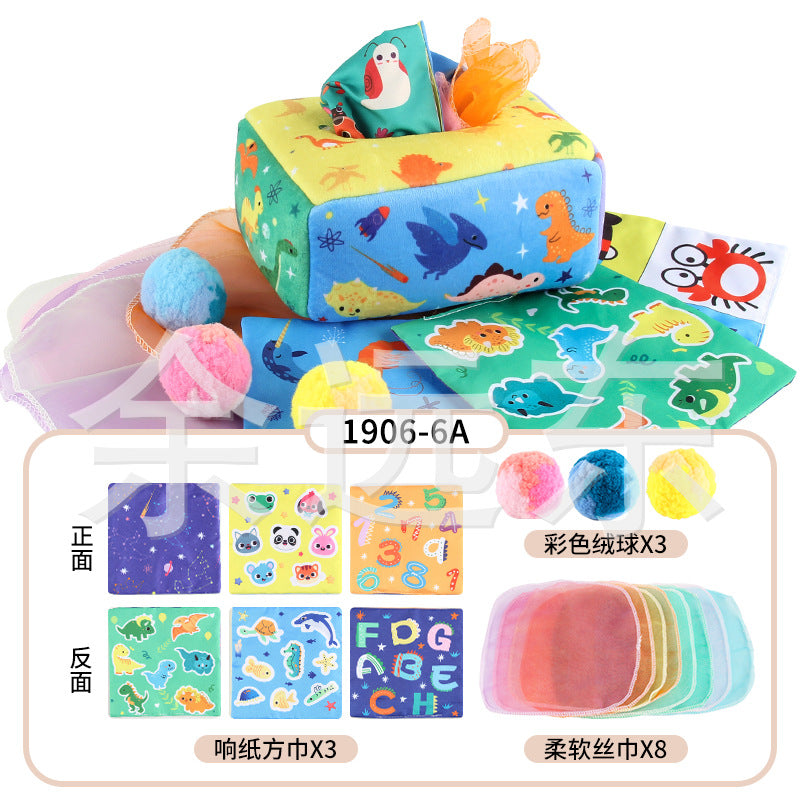 Baby Educational Cloth Book Tissue Box Toy with Animals