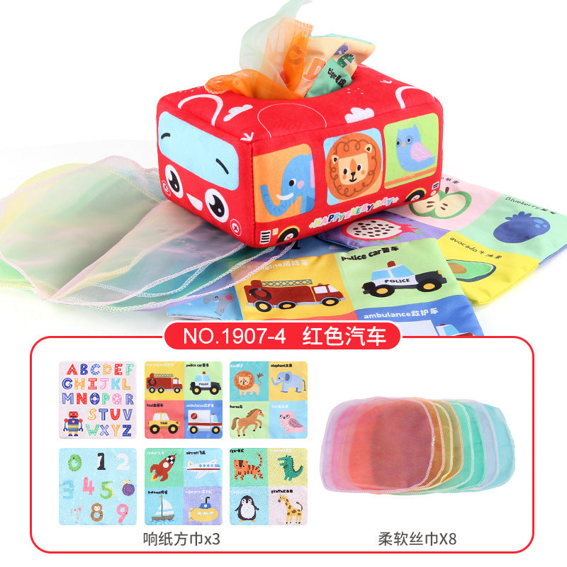 Baby Educational Cloth Book Tissue Box Toy with Animals