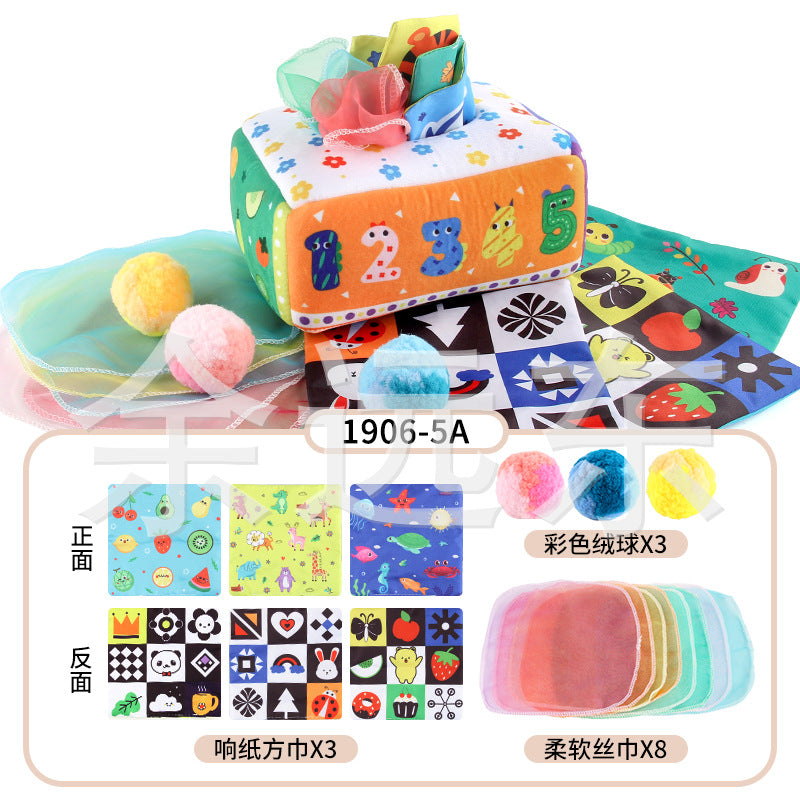 Baby Educational Cloth Book Tissue Box Toy with Animals