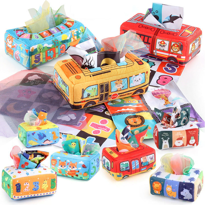 Baby Educational Cloth Book Tissue Box Toy with Animals