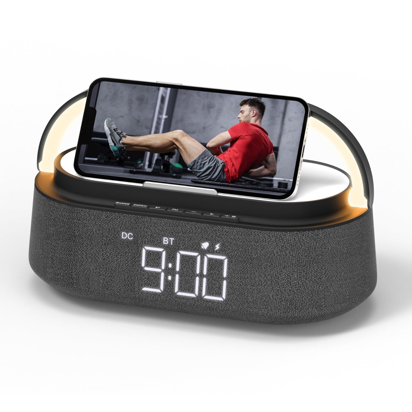 FREEFISH Bluetooth Speaker with Wireless Charger FM Radio Adjustable LED Night Light Dual Wireless Speakers Suitable for Decoration Bedroom Home Office Gift