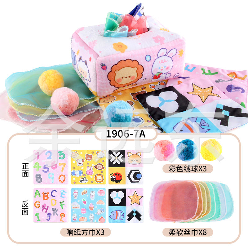 Baby Educational Cloth Book Tissue Box Toy with Animals