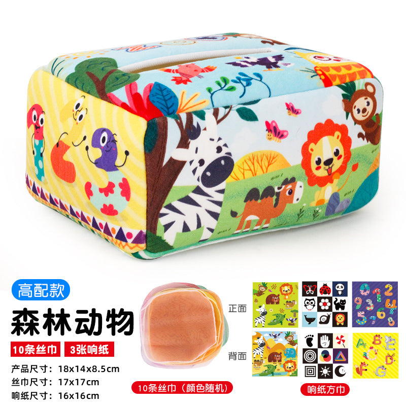 Baby Educational Cloth Book Tissue Box Toy with Animals