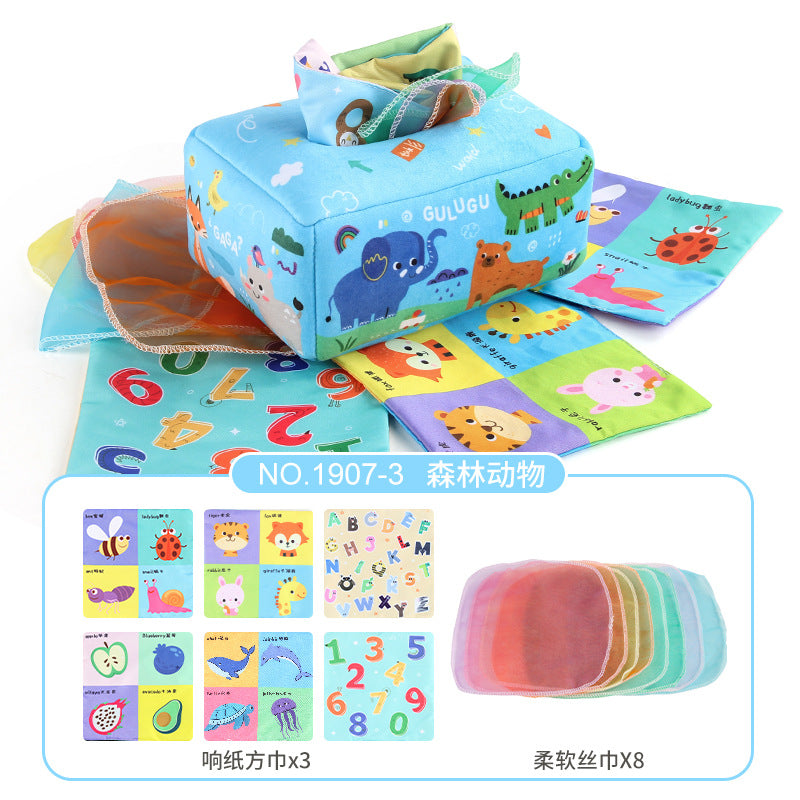 Baby Educational Cloth Book Tissue Box Toy with Animals