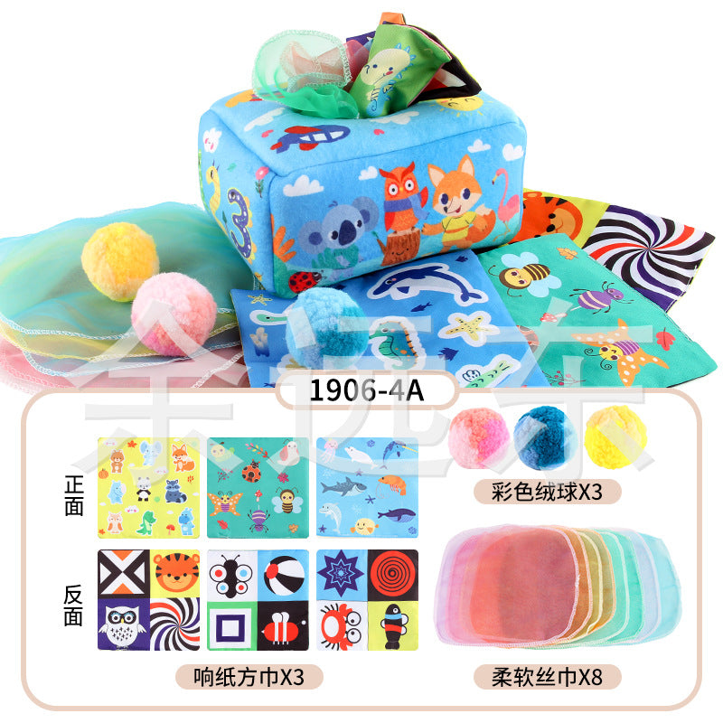Baby Educational Cloth Book Tissue Box Toy with Animals