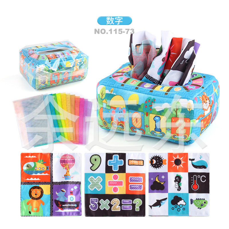 Baby Educational Cloth Book Tissue Box Toy with Animals