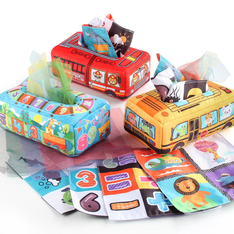 Baby Educational Cloth Book Tissue Box Toy with Animals
