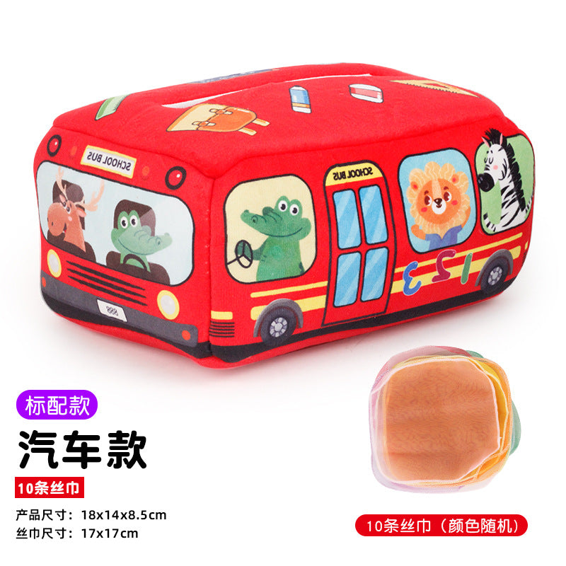 Baby Educational Cloth Book Tissue Box Toy with Animals