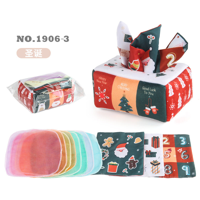 Baby Educational Cloth Book Tissue Box Toy with Animals