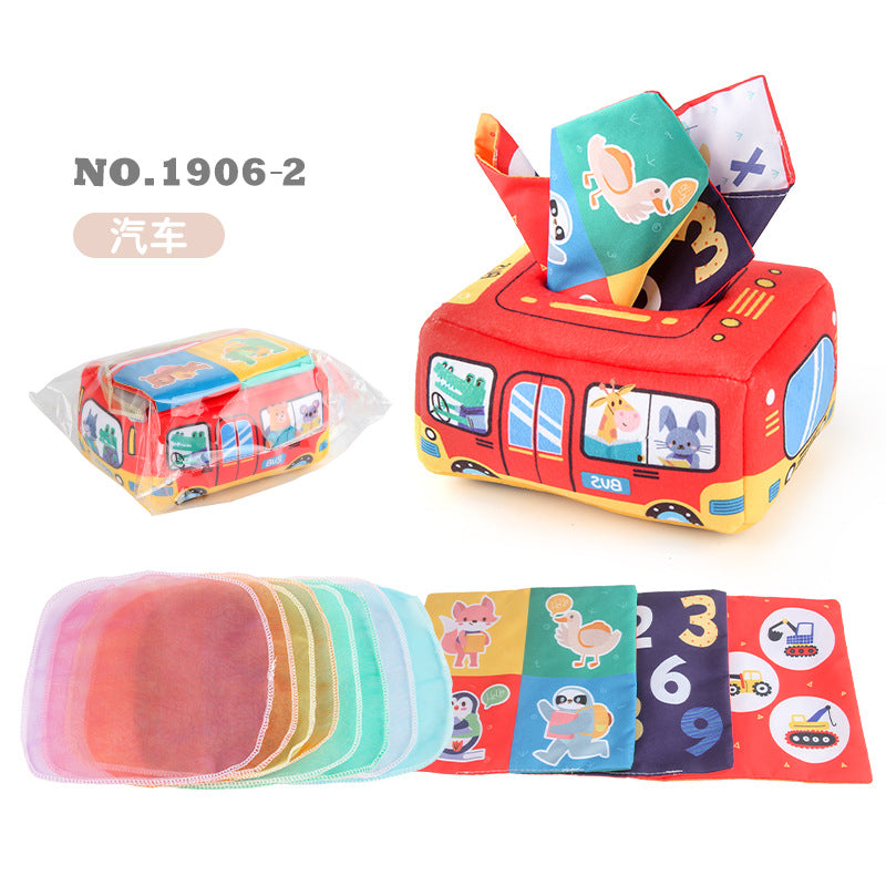 Baby Educational Cloth Book Tissue Box Toy with Animals