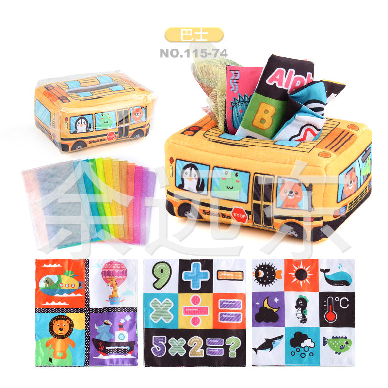 Baby Educational Cloth Book Tissue Box Toy with Animals