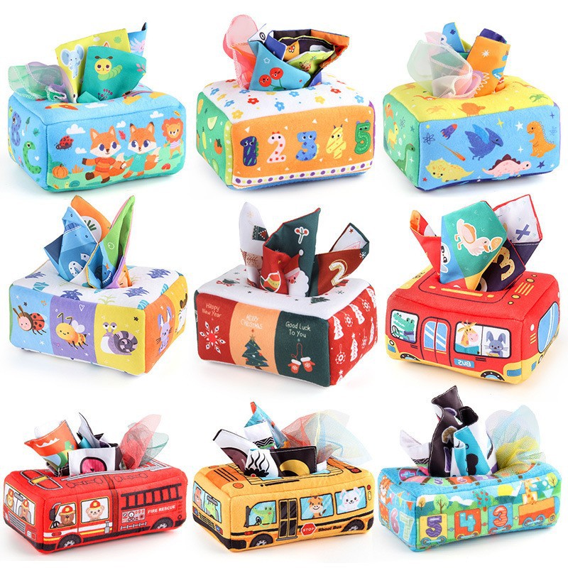 Baby Educational Cloth Book Tissue Box Toy with Animals