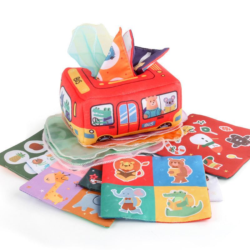 Baby Educational Cloth Book Tissue Box Toy with Animals