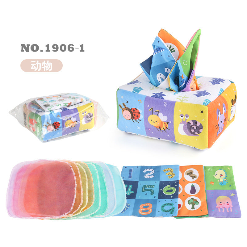 Baby Educational Cloth Book Tissue Box Toy with Animals