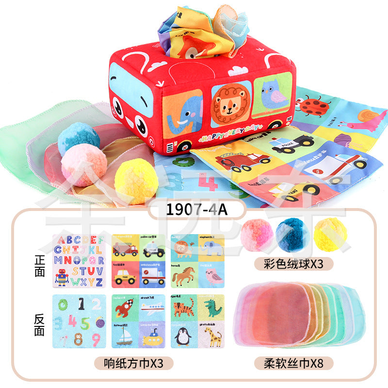 Baby Educational Cloth Book Tissue Box Toy with Animals
