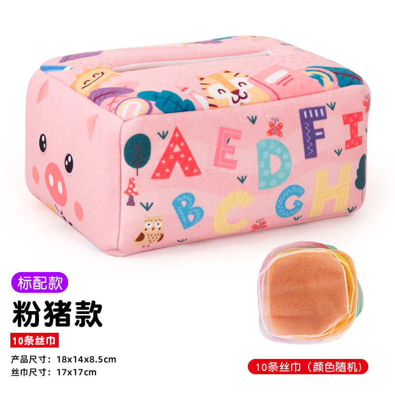 Baby Educational Cloth Book Tissue Box Toy with Animals