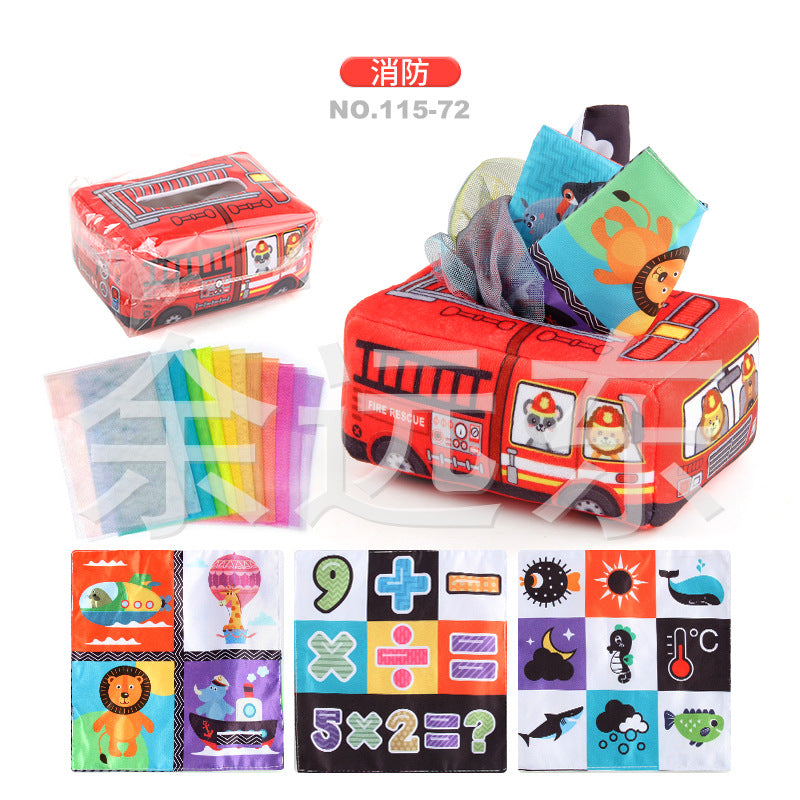 Baby Educational Cloth Book Tissue Box Toy with Animals