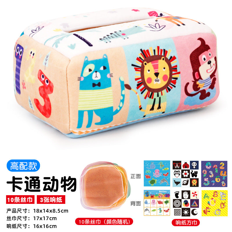 Baby Educational Cloth Book Tissue Box Toy with Animals