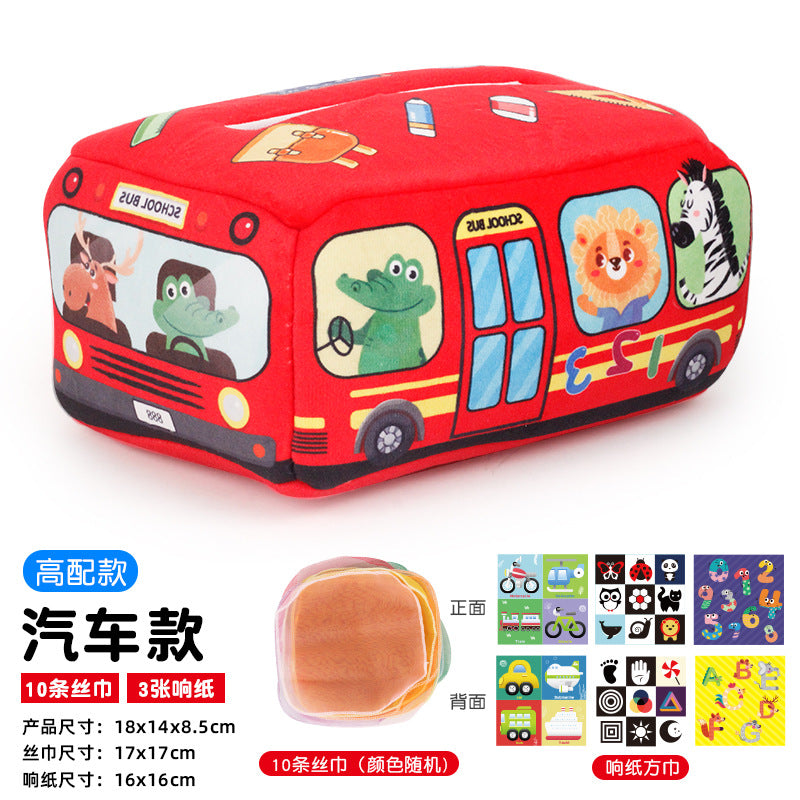 Baby Educational Cloth Book Tissue Box Toy with Animals